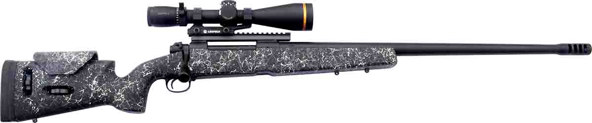 The Montana Tactical Rifle (MTR) with a Leupold VH-6 HD 3-18x 50mm scope weighed 17 pounds. The barrel is 28.5 inches long with a removable muzzle brake.